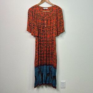 Go Softly‎ Patio Multicolor Safari Giraffe Pleated Orange Dress Size L